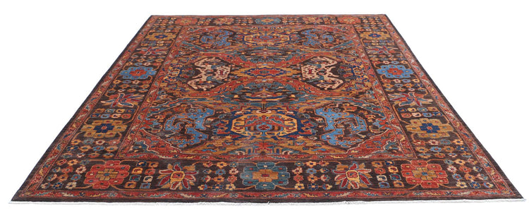Tribal Hand Knotted Humna Humna Wool Rug of Size 8'1'' X 9'8'' in Brown and Taupe Colors - Made in Afghanistan