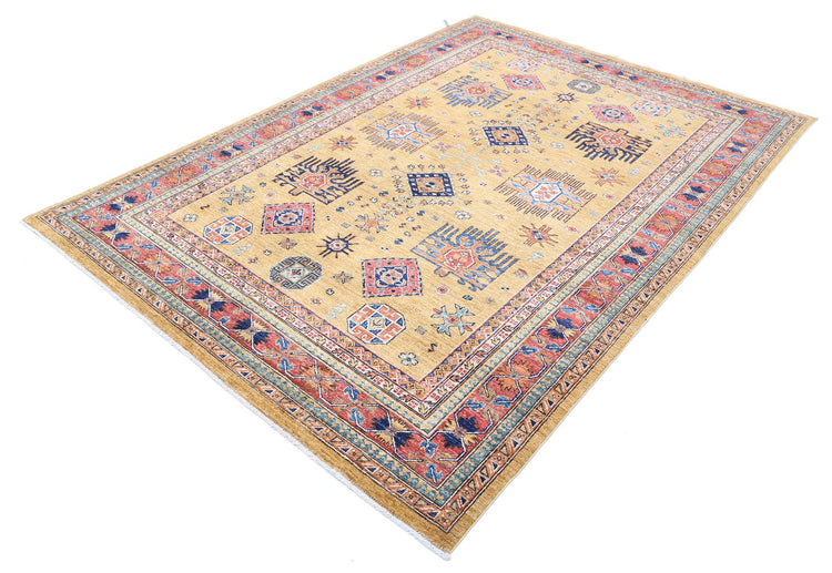 Tribal Hand Knotted Humna Humna Wool Rug of Size 6'0'' X 8'6'' in Gold and Rust Colors - Made in Afghanistan