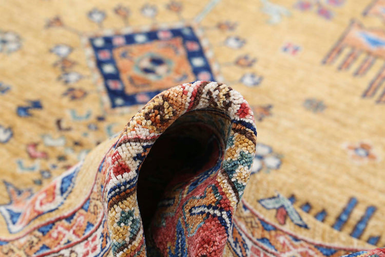 Tribal Hand Knotted Humna Humna Wool Rug of Size 6'0'' X 8'6'' in Gold and Rust Colors - Made in Afghanistan