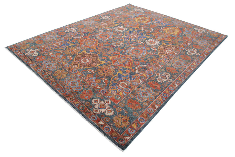Tribal Hand Knotted Humna Humna Wool Rug of Size 7'11'' X 10'2'' in Green and Rust Colors - Made in Afghanistan