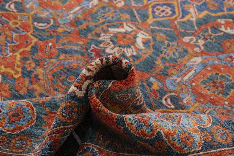 Tribal Hand Knotted Humna Humna Wool Rug of Size 7'11'' X 10'2'' in Green and Rust Colors - Made in Afghanistan
