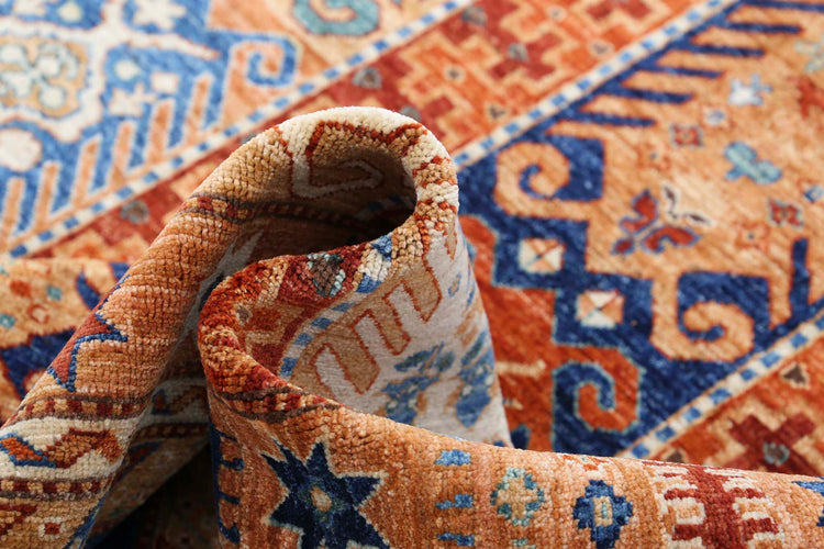 Tribal Hand Knotted Humna Humna Wool Rug of Size 5'9'' X 8'7'' in Blue and Red Colors - Made in Afghanistan