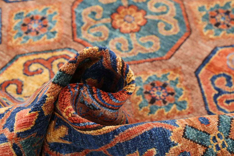 Tribal Hand Knotted Humna Humna Wool Rug of Size 5'9'' X 7'2'' in Brown and Blue Colors - Made in Afghanistan