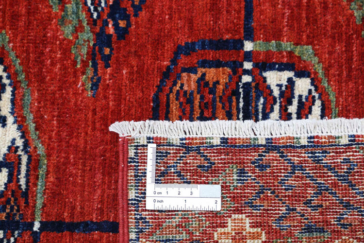 Tribal Hand Knotted Humna Humna Wool Rug of Size 6'4'' X 9'6'' in Rust and Blue Colors - Made in Afghanistan