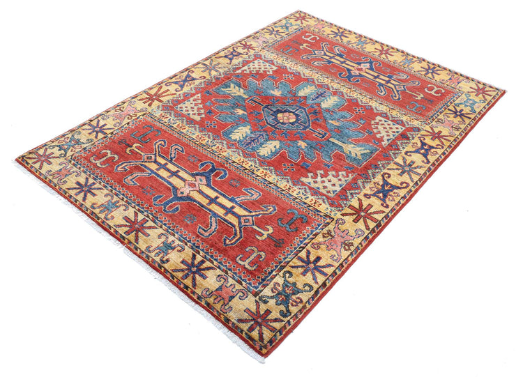Tribal Hand Knotted Humna Humna Wool Rug of Size 4'1'' X 6'0'' in Red and Gold Colors - Made in Afghanistan