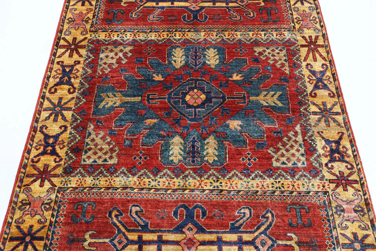 Tribal Hand Knotted Humna Humna Wool Rug of Size 4'1'' X 6'0'' in Red and Gold Colors - Made in Afghanistan