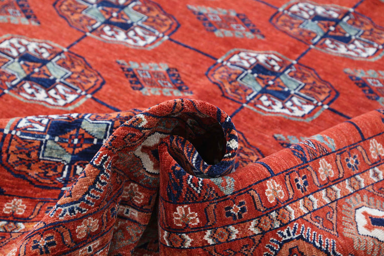 Tribal Hand Knotted Humna Humna Wool Rug of Size 6'7'' X 9'7'' in Rust and Blue Colors - Made in Afghanistan