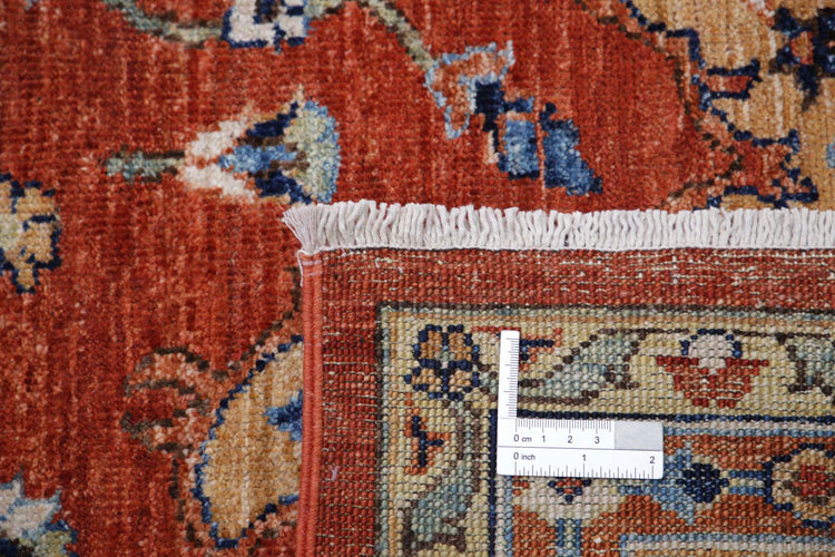 Tribal Hand Knotted Humna Humna Wool Rug of Size 8'11'' X 11'8'' in Rust and Blue Colors - Made in Afghanistan