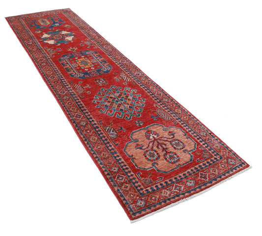 Tribal Hand Knotted Humna Humna Wool Rug of Size 2'8'' X 9'11'' in Red and Taupe Colors - Made in Afghanistan