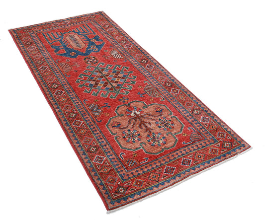 Tribal Hand Knotted Humna Humna Wool Rug of Size 2'10'' X 6'0'' in Rust and Blue Colors - Made in Afghanistan