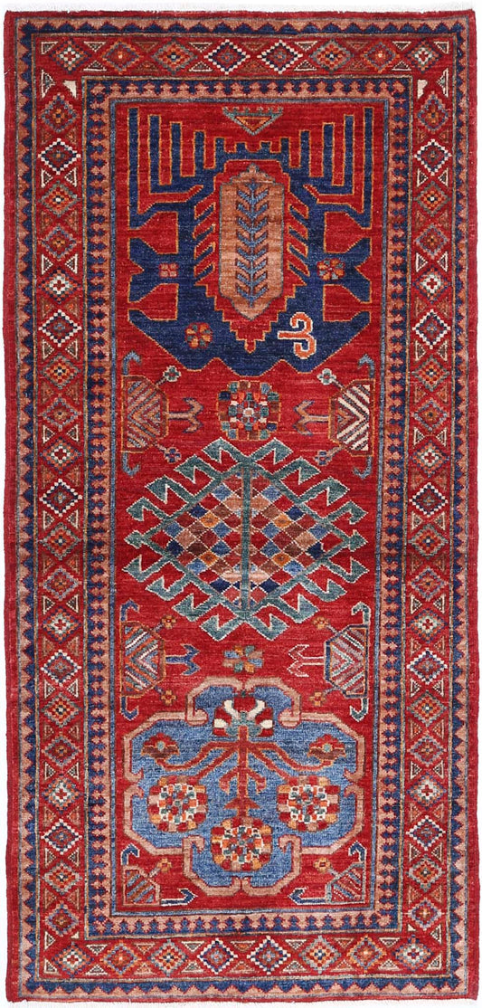 Tribal Hand Knotted Humna Humna Wool Rug of Size 2'9'' X 5'10'' in Red and Taupe Colors - Made in Afghanistan