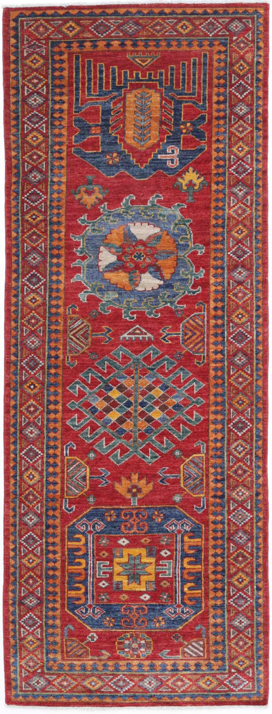 Tribal Hand Knotted Humna Humna Wool Rug of Size 2'8'' X 7'10'' in Red and Gold Colors - Made in Afghanistan