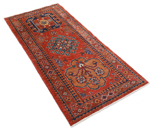 Tribal Hand Knotted Humna Humna Wool Rug of Size 2'8'' X 5'9'' in Rust and Gold Colors - Made in Afghanistan