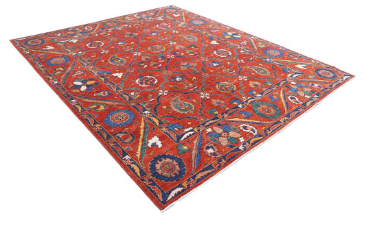 Tribal Hand Knotted Humna Humna Wool Rug of Size 8'4'' X 10'1'' in  and Red Colors - Made in Afghanistan