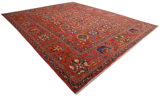 Tribal Hand Knotted Humna Humna Wool Rug of Size 13'0'' X 16'1'' in Red and Red Colors - Made in Afghanistan