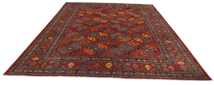 Tribal Hand Knotted Humna Humna Wool Rug of Size 9'9'' X 12'1'' in Red and Red Colors - Made in Afghanistan