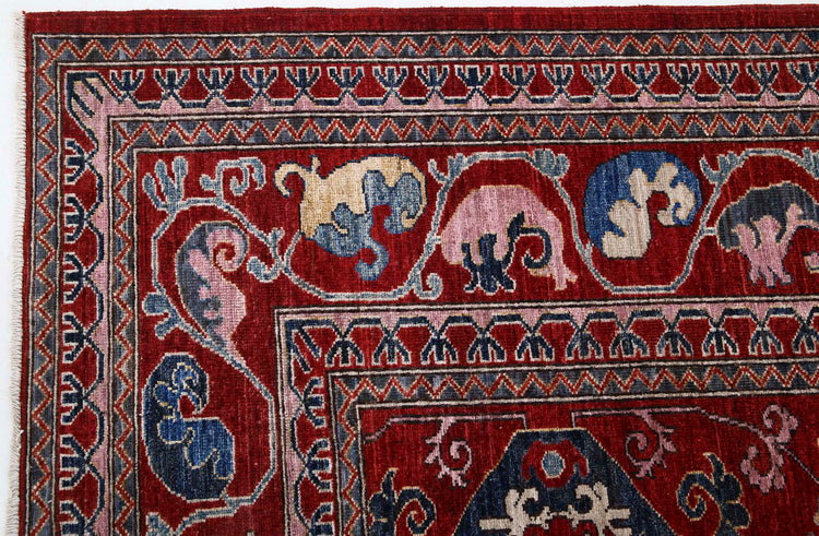Tribal Hand Knotted Humna Humna Wool Rug of Size 8'3'' X 9'11'' in Red and Red Colors - Made in Afghanistan