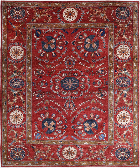 Tribal Hand Knotted Humna Humna Wool Rug of Size 8'0'' X 10'0'' in Red and Red Colors - Made in Afghanistan