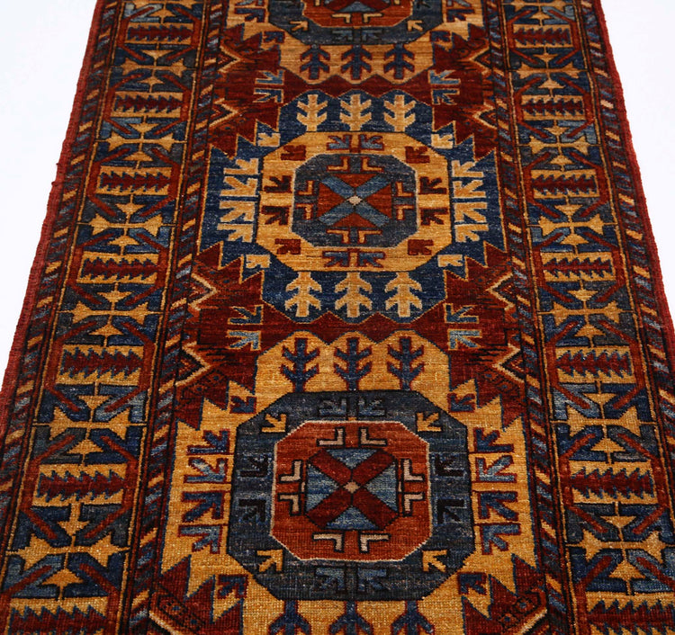 Tribal Hand Knotted Humna Humna Wool Rug of Size 2'11'' X 9'10'' in Red and Multi Colors - Made in Afghanistan