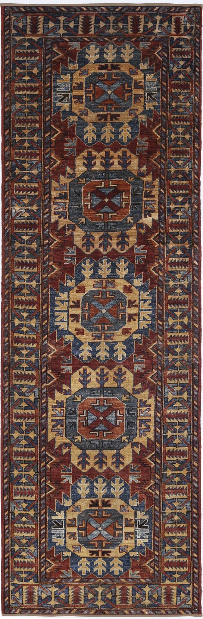 Tribal Hand Knotted Humna Humna Wool Rug of Size 2'11'' X 9'10'' in Red and Multi Colors - Made in Afghanistan