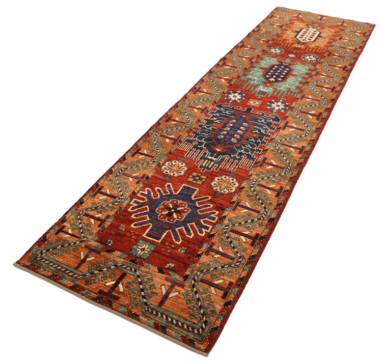 Tribal Hand Knotted Humna Humna Wool Rug of Size 2'9'' X 9'9'' in Red and Red Colors - Made in Afghanistan