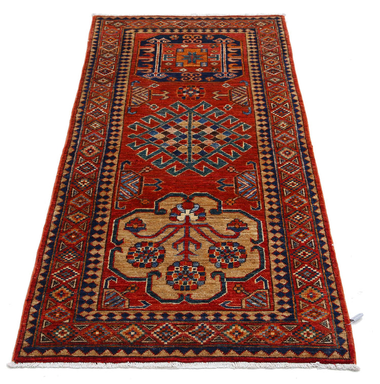Tribal Hand Knotted Humna Humna Wool Rug of Size 2'9'' X 5'9'' in Red and Red Colors - Made in Afghanistan