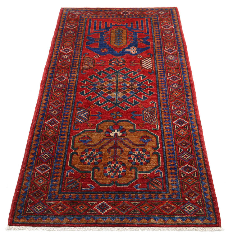 Tribal Hand Knotted Humna Humna Wool Rug of Size 2'8'' X 5'9'' in Red and Red Colors - Made in Afghanistan