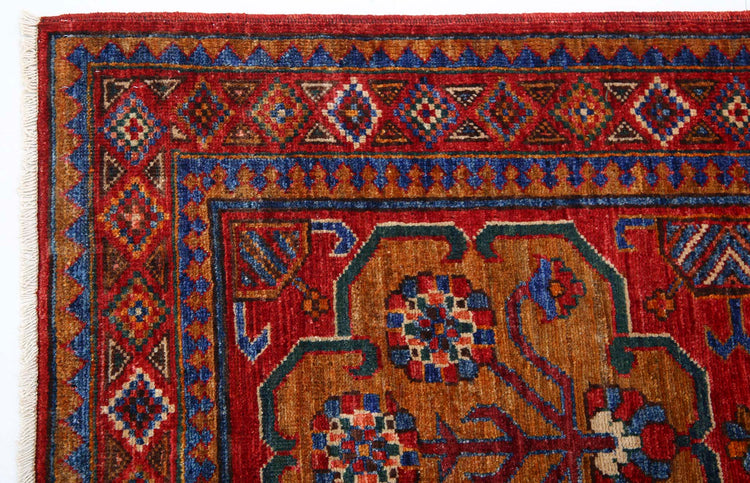 Tribal Hand Knotted Humna Humna Wool Rug of Size 2'8'' X 5'9'' in Red and Red Colors - Made in Afghanistan