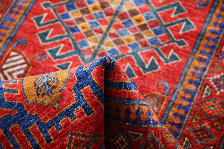 Tribal Hand Knotted Humna Humna Wool Rug of Size 2'8'' X 5'9'' in Red and Red Colors - Made in Afghanistan