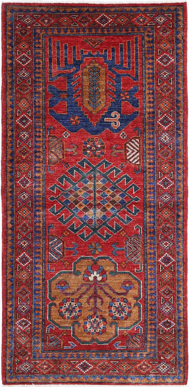 Tribal Hand Knotted Humna Humna Wool Rug of Size 2'8'' X 5'9'' in Red and Red Colors - Made in Afghanistan