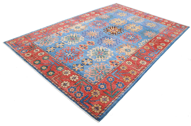 Tribal Hand Knotted Humna Humna Wool Rug of Size 6'9'' X 10'1'' in Blue and Red Colors - Made in Afghanistan