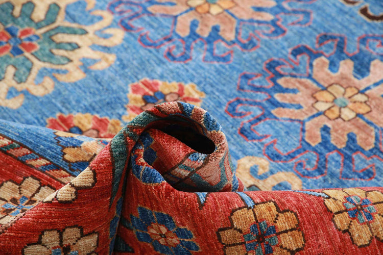 Tribal Hand Knotted Humna Humna Wool Rug of Size 6'9'' X 10'1'' in Blue and Red Colors - Made in Afghanistan