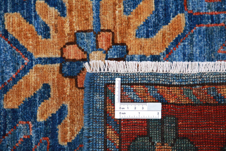 Tribal Hand Knotted Humna Humna Wool Rug of Size 6'9'' X 10'1'' in Blue and Red Colors - Made in Afghanistan