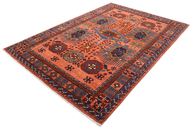 Tribal Hand Knotted Humna Humna Wool Rug of Size 6'0'' X 8'9'' in Rust and Rust Colors - Made in Afghanistan