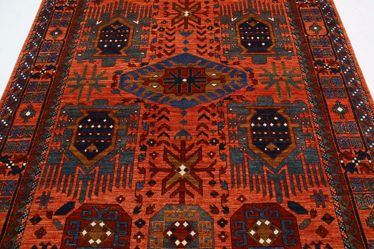 Tribal Hand Knotted Humna Humna Wool Rug of Size 6'0'' X 8'9'' in Rust and Rust Colors - Made in Afghanistan