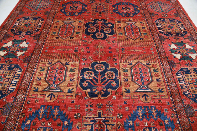 Tribal Hand Knotted Humna Humna Wool Rug of Size 8'6'' X 13'10'' in Red and Red Colors - Made in Afghanistan