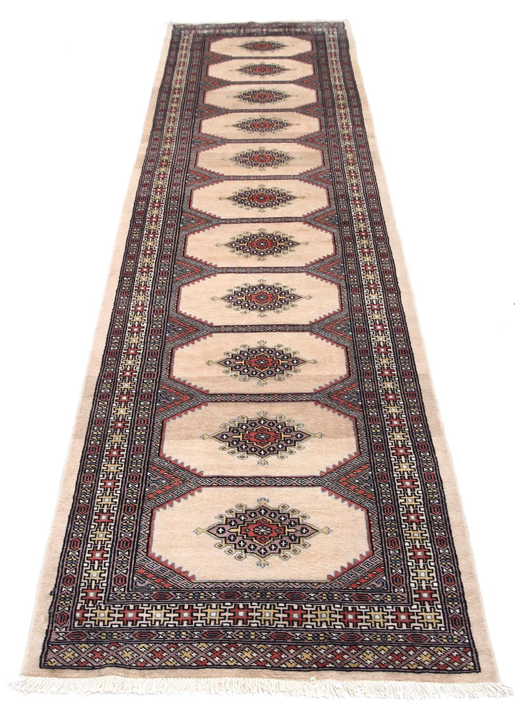 Tribal Hand Knotted Bokhara Jaldar Wool Rug of Size 2'7'' X 9'10'' in Ivory and Ivory Colors - Made in Pakistan