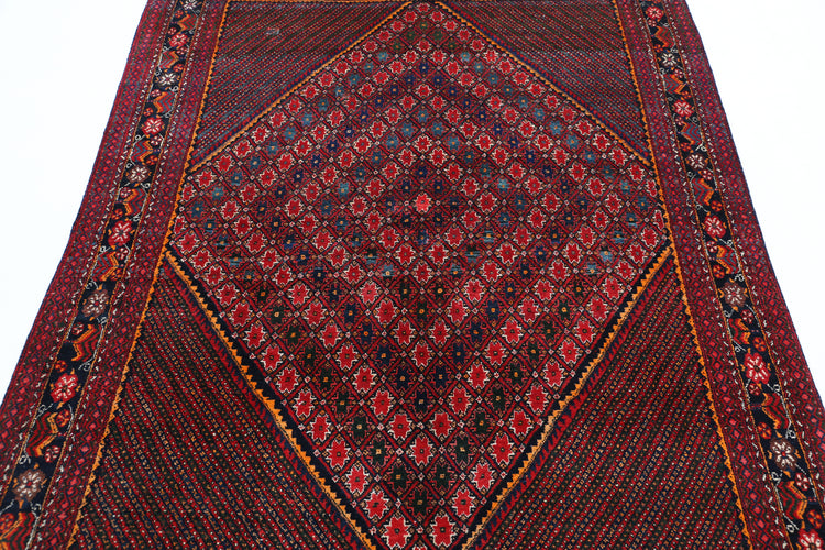 Persian Hand Knotted Josheghan Josheghan Wool Rug of Size 5'0'' X 6'7'' in Red and Blue Colors - Made in Iran