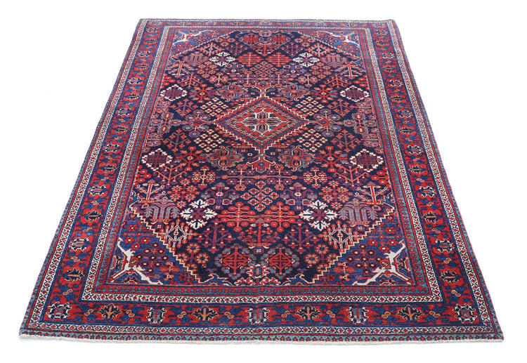 Persian Hand Knotted Josheghan Josheghan Wool Rug of Size 4'5'' X 6'8'' in Blue and Red Colors - Made in Iran