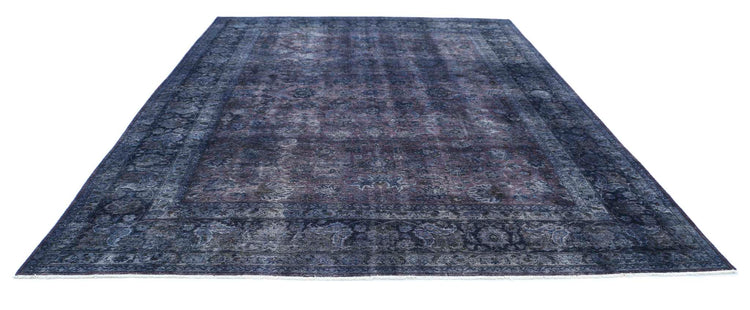 Persian Hand Knotted Vintage Overdyed Kashan Wool Rug of Size 9'9'' X 12'10'' in Lilac and Blue Colors - Made in Iran