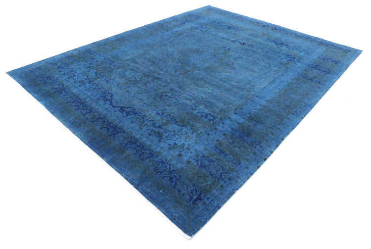 Persian Hand Knotted Vintage Overdyed Kashan Wool Rug of Size 8'2'' X 11'0'' in Blue and Blue Colors - Made in Iran