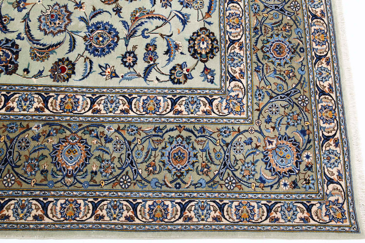 Persian Hand Knotted Kashan Kashan Wool Rug of Size 9'11'' X 11'6'' in Green and Green Colors - Made in Iran
