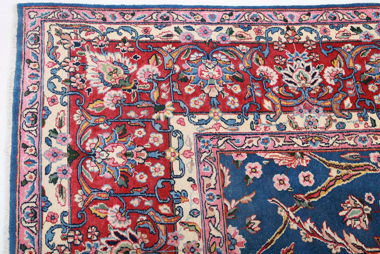 Persian Hand Knotted Kerman Kerman Wool Rug of Size 9'9'' X 13'5'' in Blue and Red Colors - Made in Iran