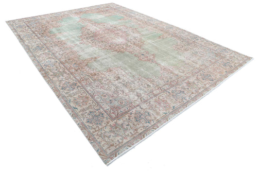 Persian Hand Knotted Vintage Kerman Wool Rug of Size 9'7'' X 13'1'' in Grey and Beige Colors - Made in Iran