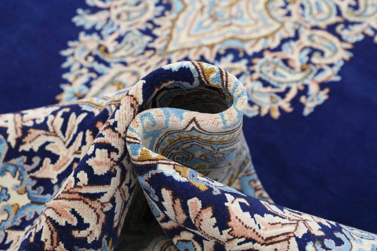 Persian Hand Knotted Kerman Kerman Wool Rug of Size 9'7'' X 13'6'' in Blue and Blue Colors - Made in Iran