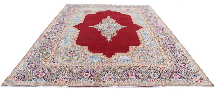 Persian Hand Knotted Kerman Kerman Wool Rug of Size 9'5'' X 13'1'' in Red and Blue Colors - Made in Iran