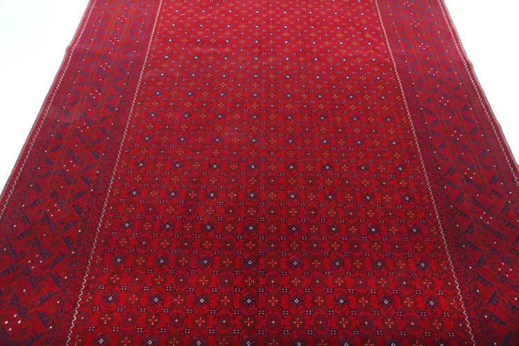 Tribal Hand Knotted Afghan Khamyab Wool Rug of Size 6'4'' X 9'5'' in Red and Red Colors - Made in Afghanistan