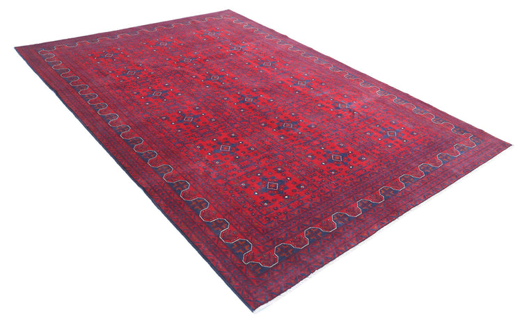Tribal Hand Knotted Afghan Khamyab Wool Rug of Size 6'7'' X 9'8'' in Red and Blue Colors - Made in Afghanistan