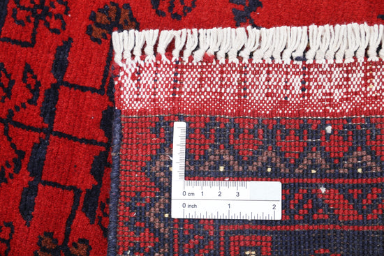 Tribal Hand Knotted Afghan Khamyab Wool Rug of Size 3'4'' X 4'8'' in Red and Blue Colors - Made in Afghanistan