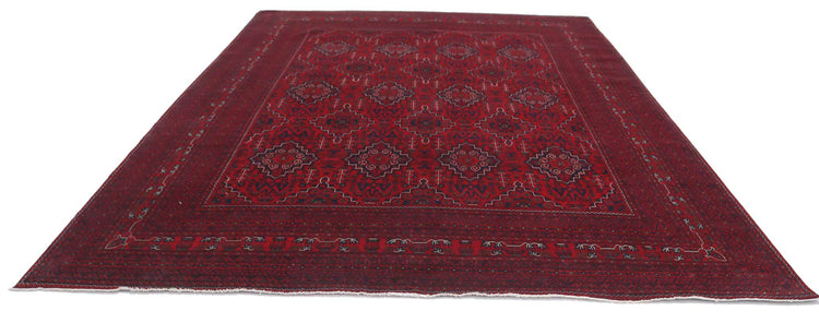Tribal Hand Knotted Afghan Khamyab Wool Rug of Size 10'0'' X 12'6'' in Red and Red Colors - Made in Afghanistan
